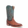 Corral Men's Full Quill Ostrich Square Toe Boots - Cognac/Blue