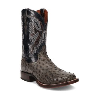 Dan Post Cowboy Certified Alamosa Full Quill Ostrich Boots - Grey/Black