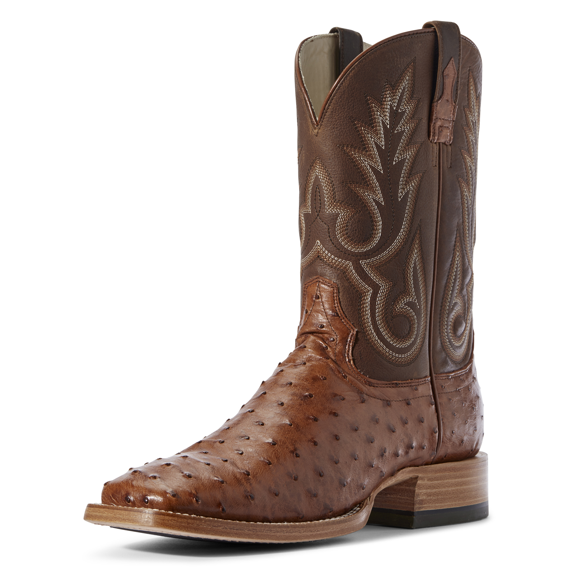 Men's New Leather Ostrich Quill Design Western Cowboy Rodeo Boots J Toe Cognac
