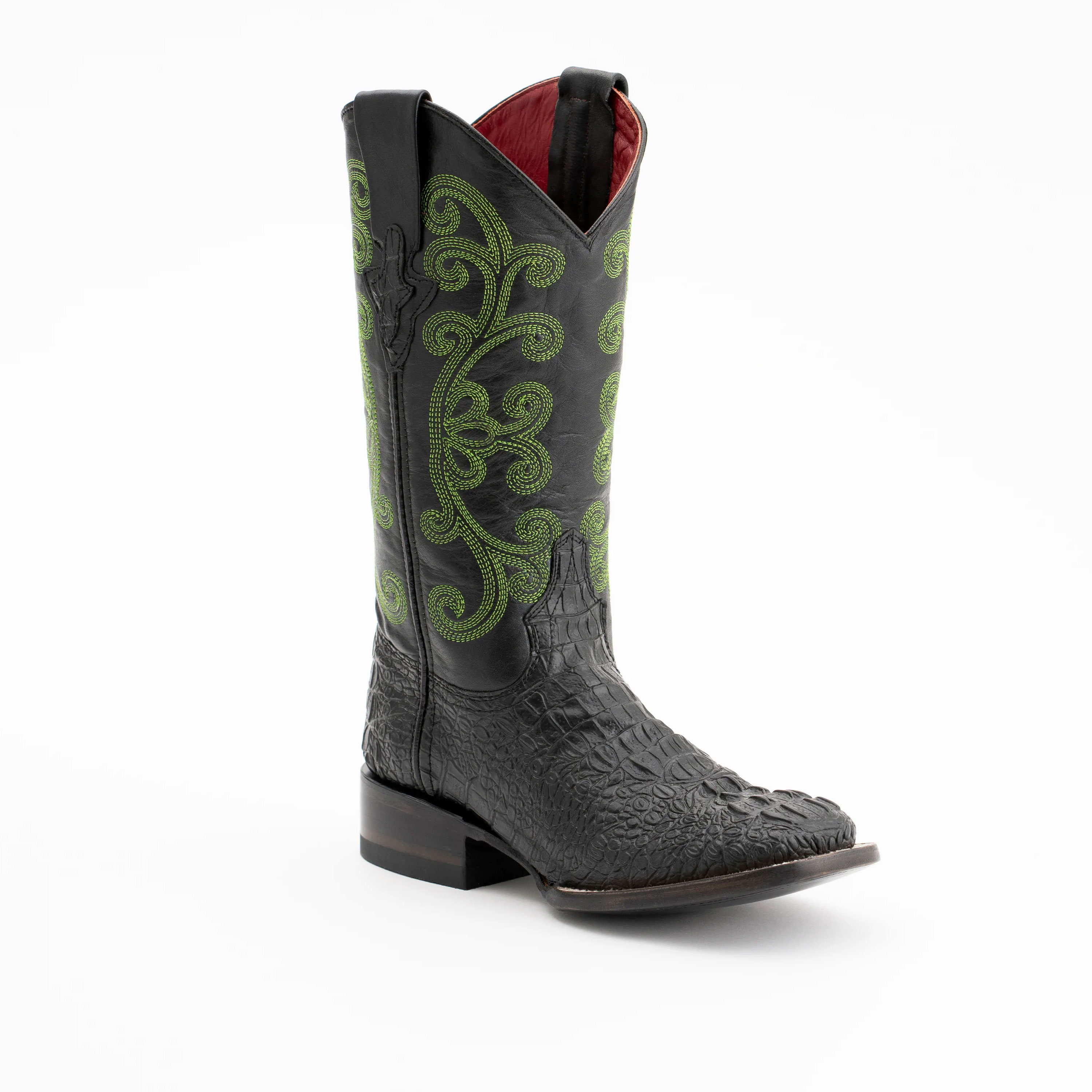 black crocodile square toe boots