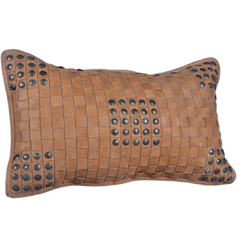 Basket Weave Leather Pillow W/Studs - Soft Tan #3