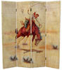 4-Panel Hand Painted Western Bronco Rider Room Divider