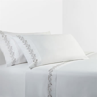 350 Thread Count Scroll Embroidery Sheet Set - White
