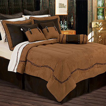 Embroidered Barbed Wire Comforter Set - Tan