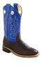 Old West Youth's Broad Square Toe Boots - Rust/Blue