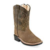 Old West Toddler's Square Toe Boots - Tan Suede/Olive Green