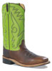 Men's Broad Square Toe Boots - Thunder Oiled Rust Foot / Lime Green Shaft