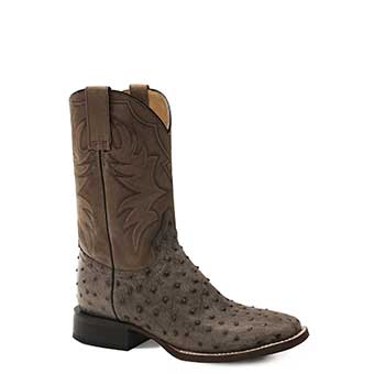Roper Men's Oliver Full Quill Ostrich Square Toe Boots w/Hybrid Sole - Brown