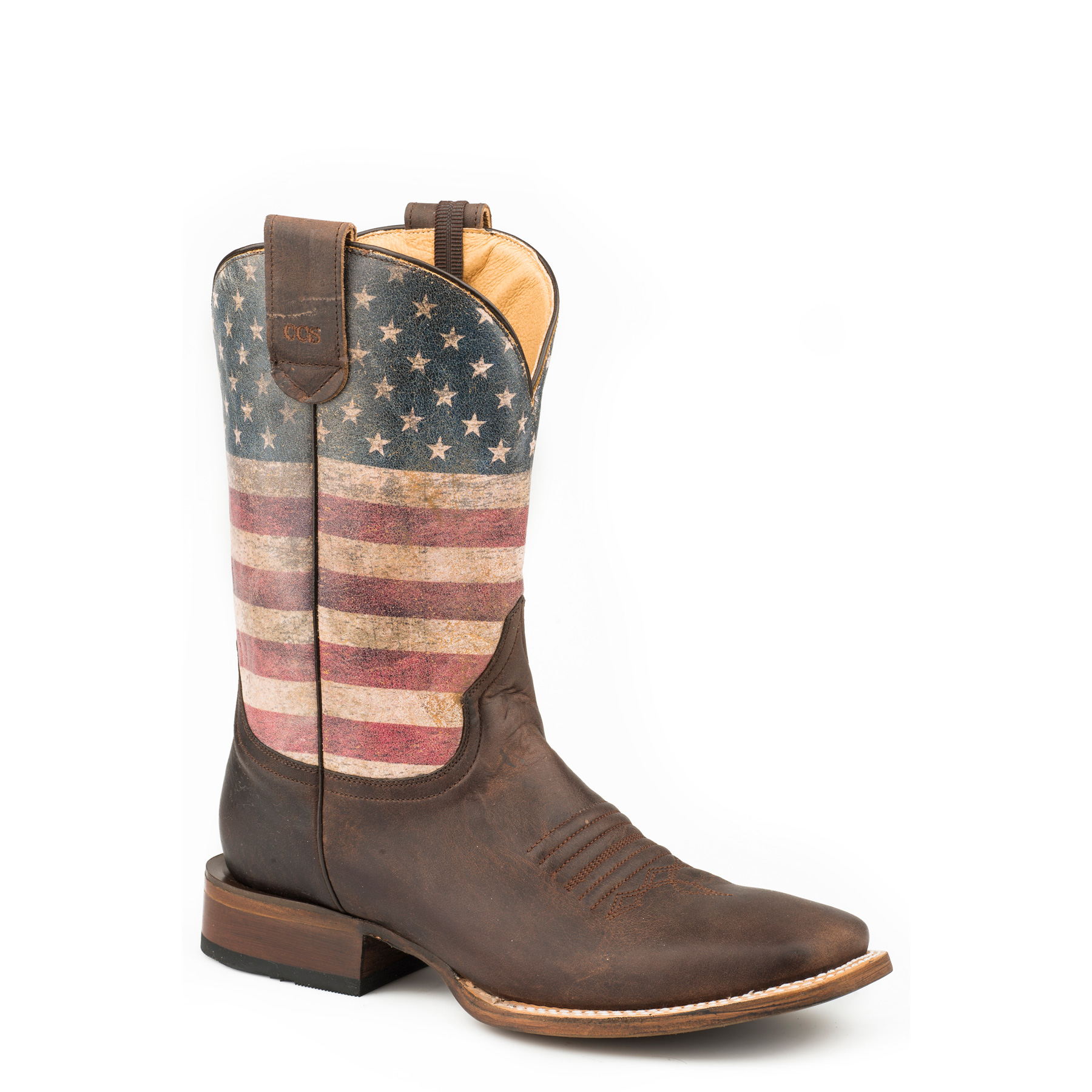 Roper Mens Brown Leather American Patriot Cowboy Boots