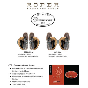 Roper Men's Ride Em Cowboy ORIGINAL Concealed Carry Boots w/Wide Calf - Brown/Black #2