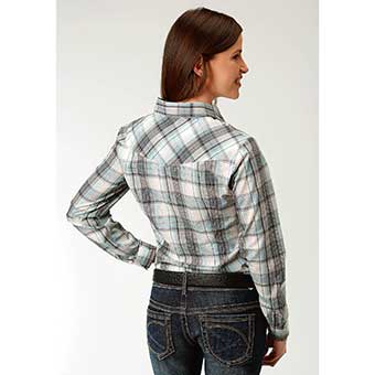 Roper Ladies Long Sleeve Plaid Western Shirt - Teal #3