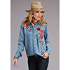 Stetson Ladies Denim Button Front Collared Blouse