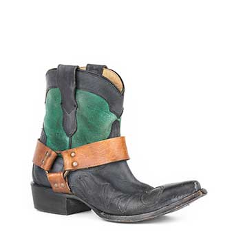 Stetson Ladies Jade Snip Toe Shortie Boots - Black/Green