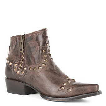 Stetson Ladies Shelby Studded Snip Toe Shortie Boots - Brown