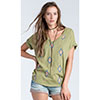 Miss Me Diamond Embroidered V-Neck Tee - Olive Green