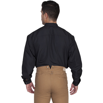 Men's WAH MAKER Button Front Band Collar Shirt - Black #2