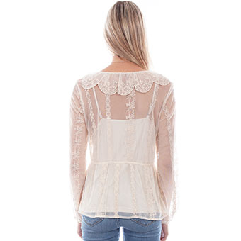 Scully Honey Creek Embroidered Mesh Tie Blouse - Ivory #2
