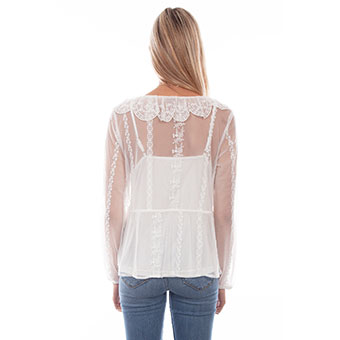 Scully Honey Creek Embroidered Mesh Tie Blouse - White #2