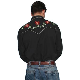 Scully Men's Black Shirt w/Floral Embroidery Front #2