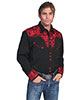 Scully Men's Shirt w/Floral Tooled Embroidery - Black/Crimson