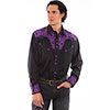 Scully Men's Shirt w/Floral Tooled Embroidery - Black/Purple