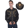 Scully Men's Western Shirt wLong Horn Skull - Black