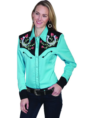 Scully Ladies Long Sleeve Shirt w/Horseshoe Embroidery