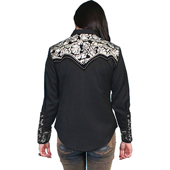 Scully Ladies Long Sleeve Shirt w/Floral Tooled Embroidery - Silver #2