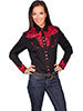 Scully Ladies Long Sleeve Shirt w/Floral Tooled Embroidery - Crimson
