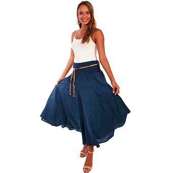 Cantina Collection Ladies Acid Wash Skirt w/Beaded Belt - Dark Blue