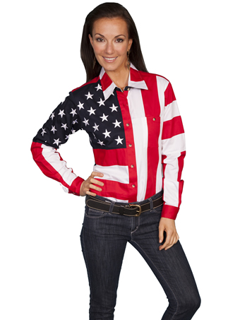 Scully Ladies RangeWear Long Sleeve Shirt w/Embroidered Star & Flag