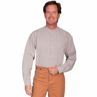 Scully Men's RangeWear Pleated Bib Shirt w/Band Collar - Light Grey