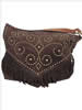 Brown Suede Handbag w/Brass Studs & Fringe