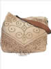 Sand Suede Handbag w/Brass Studs & Fringe