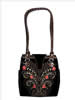 Boar Suede Handbag w/Embroidery - Black