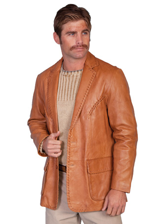 Scully Men's Italian Lamb Western Whipstitched Jacket - Ranch Tan