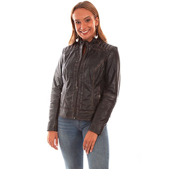 Scully Ladies Ribbed Lamb Leather Jacket - Black