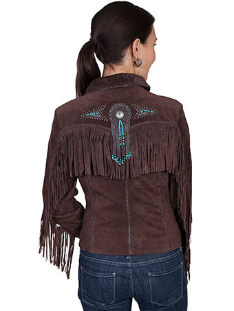 Scully Ladies Boar Suede Fringe & Beaded Jacket - Chocolate #2