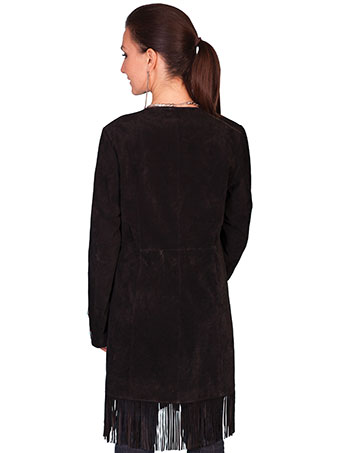 Scully Ladies Fringe Embroidered Suede Coat - Black #2