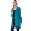 Scully Ladies Fringe Embroidered Suede Coat - Dark Turquoise