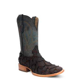 Corral Men's Pirarucu Square Toe Boots - Dark Brown/Navy Blue