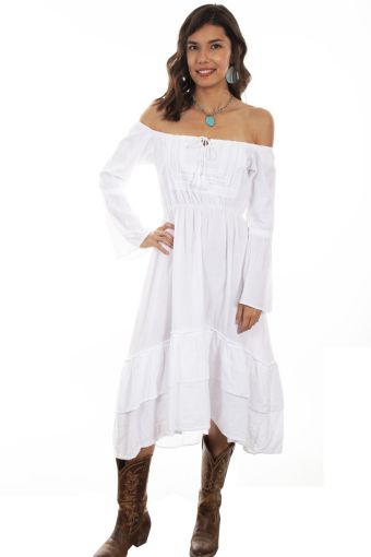 Cantina Collection Ladies Peruvian Cotton Midi Sundress w/Long Sleeves - White
