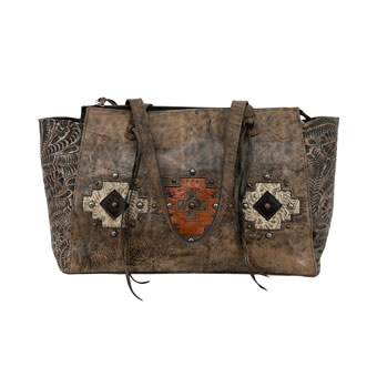 American West Navajo Soul Zip Top Tote W/Secret Compartment - Distressed Charcoal