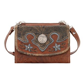 American West Desert Wildflower Handbag/Wallet Combo - Brown/Blue