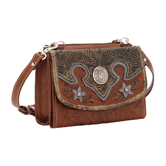American West Desert Wildflower Handbag/Wallet Combo - Brown/Blue #3