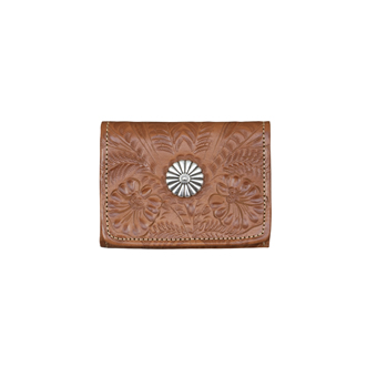 American West Small Ladies' Concho Tri-Fold Wallet - Natural Tan