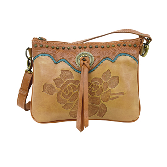American West Texas Rose Multi-Compartment Crossbody - Natural Tan