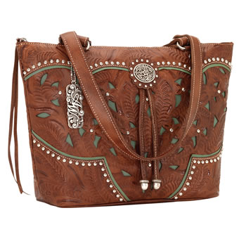 American West Lady Lace Zip Top Bucket Tote - Antique Brown #2