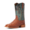 Ariat Men's Gallup Full-Quill Ostrich Boots - Brandy/Roaring Turquoise