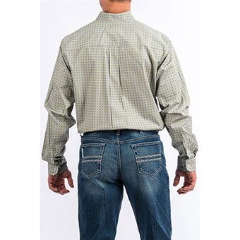Cinch Men's L/S Diamond Print Button-Down Shirt - Grey/Lime #3